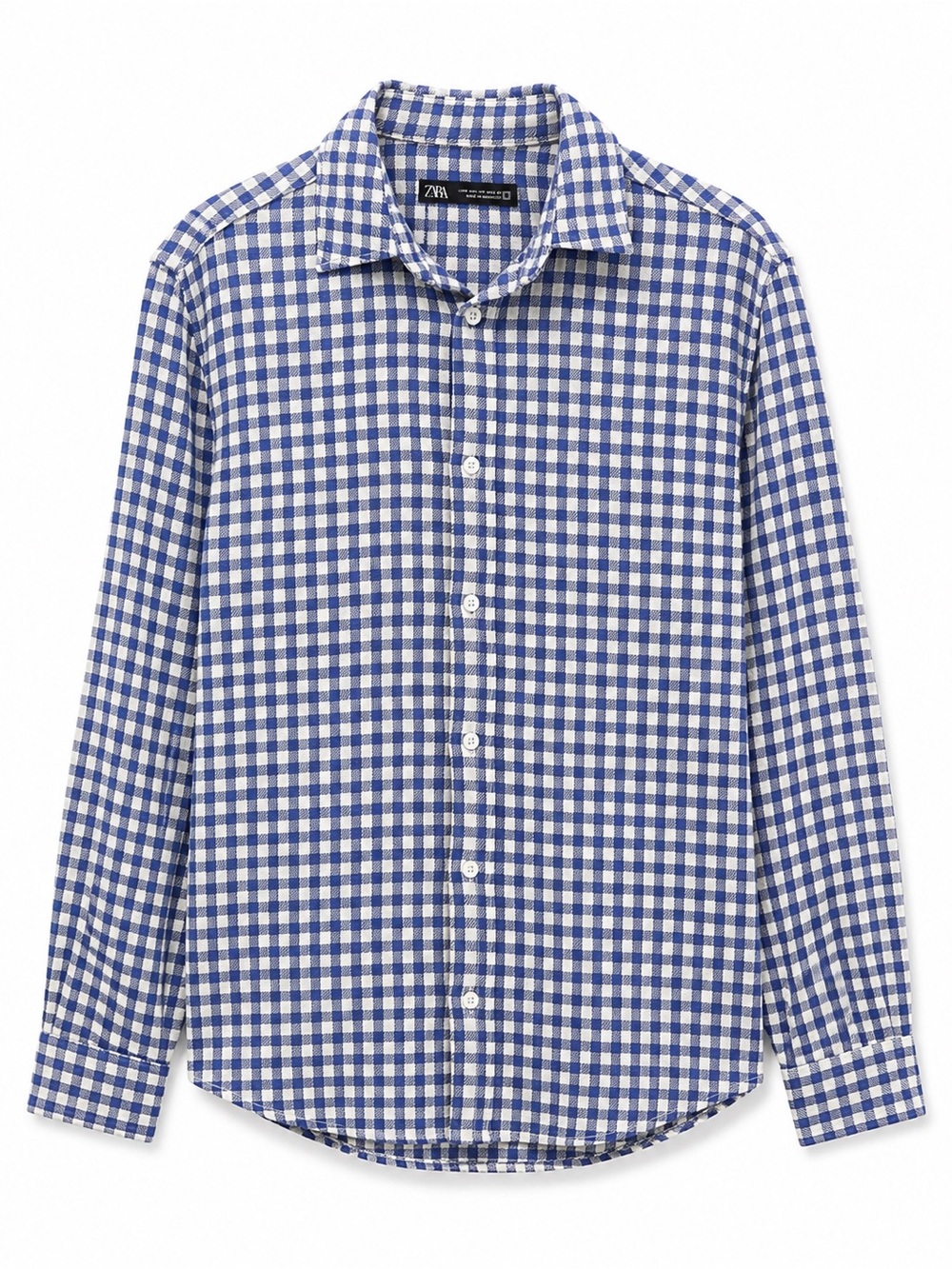 Zara White & Blue Gingham Long-Sleeve Button-Down Shirt